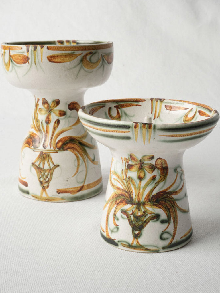 1960s Graduated Pair of Hand-Painted Quimper Ceramic Candlesticks - 6¼"