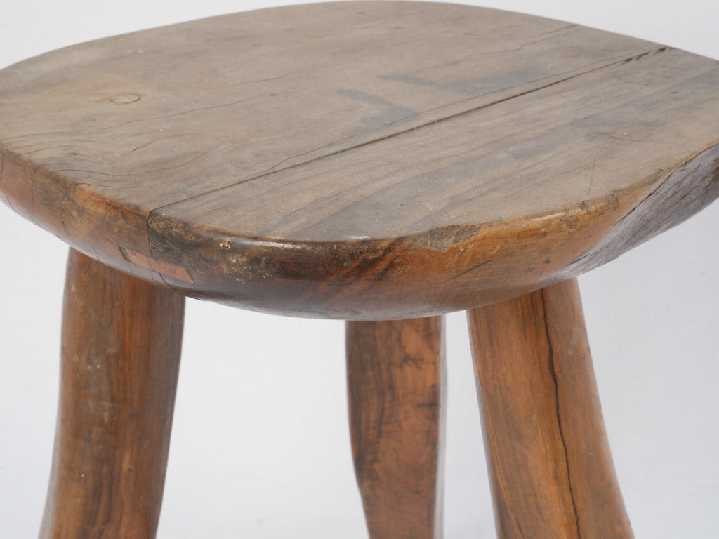 Authentic walnut pull-up stool, primitive, weathered 