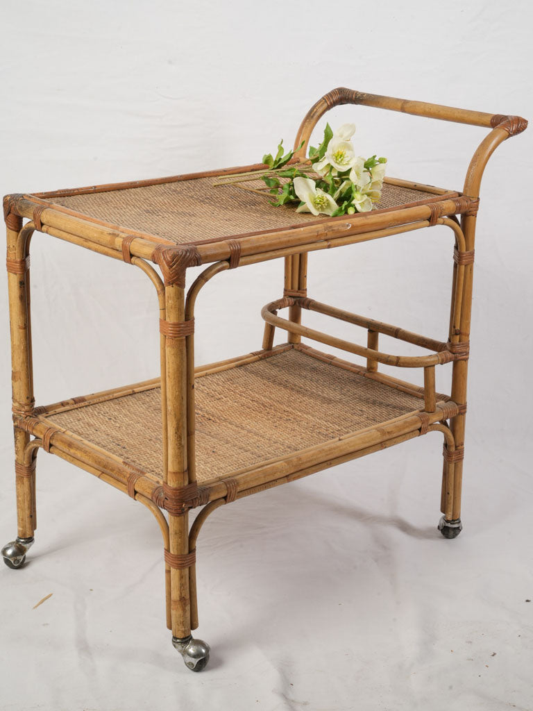 Honey-toned Rattan Rolling Cart  