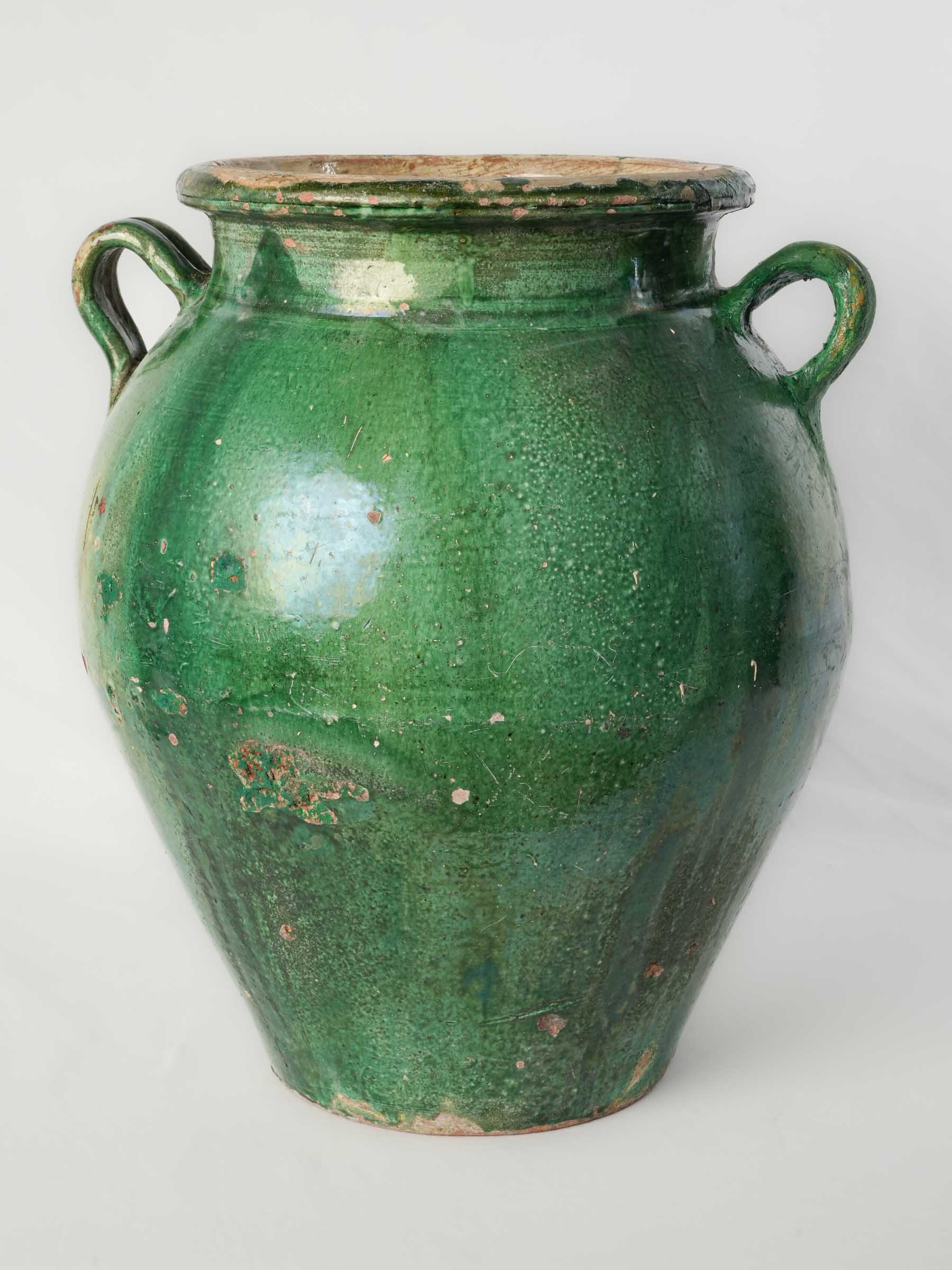 Substantial Green-Glazed Terracotta Olive Jar, Tornac, Late 19th Century - 20"