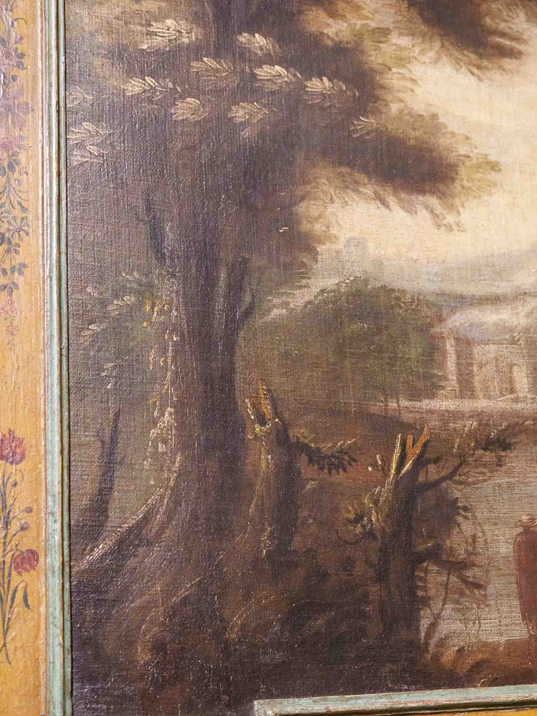 Large Trumeau Mirror w/ Mercury Glass and Capriccio Landscape, circa 1800 - 68½" x 55"