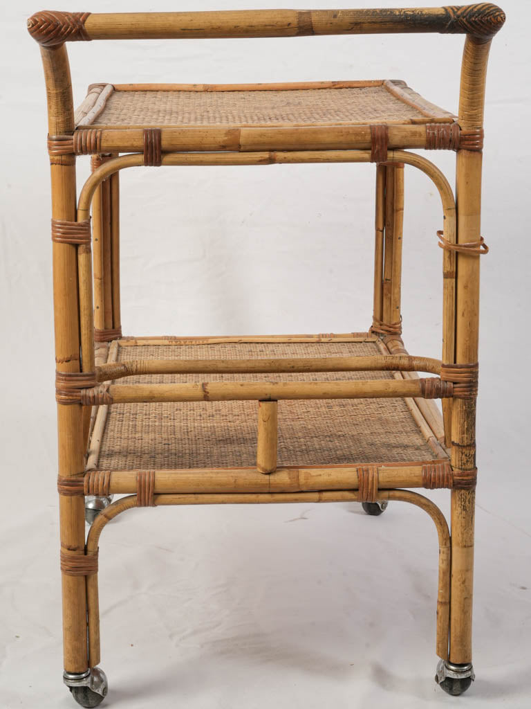 Aged Honey-tinted Rattan Service Cart  