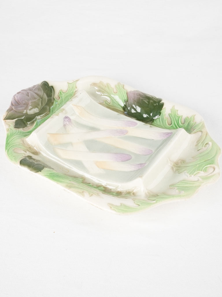 Curved asparagus cradle w/ purple artichoke detail 10¼" x 15"