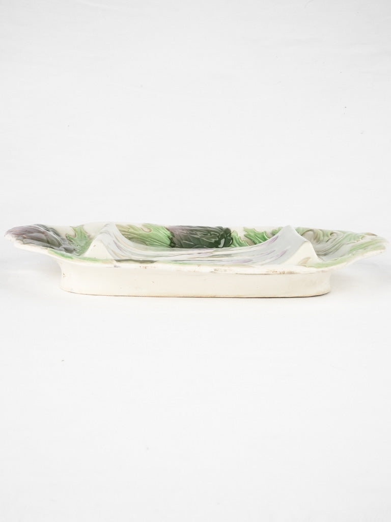 Curved asparagus cradle w/ purple artichoke detail 10¼" x 15"