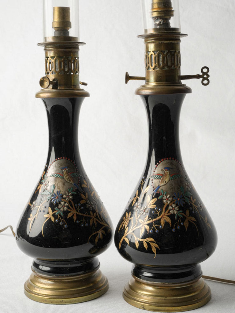 Late 19th-century black glaze lamps  