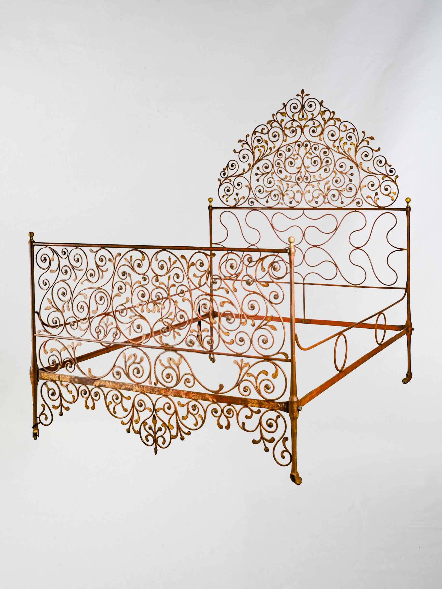 Magnificent 19th-Century Genoese Painted Wrought-Iron Bed - 82¼" x 62½"
