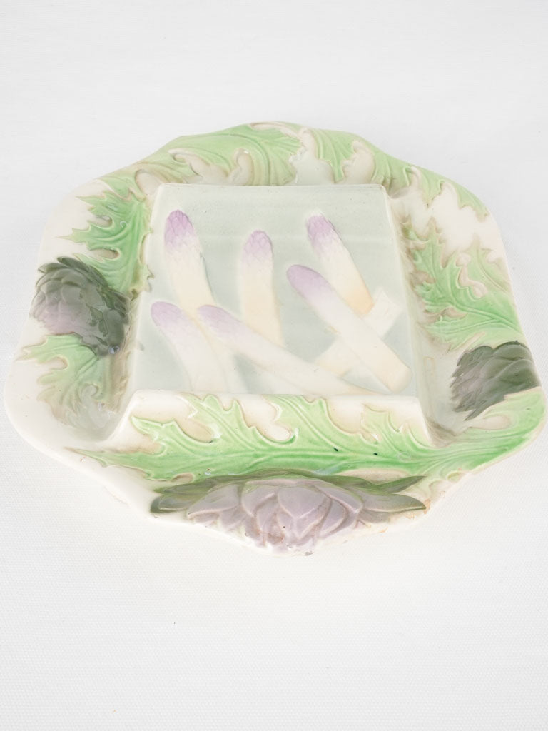 Curved asparagus cradle w/ purple artichoke detail 10¼" x 15"