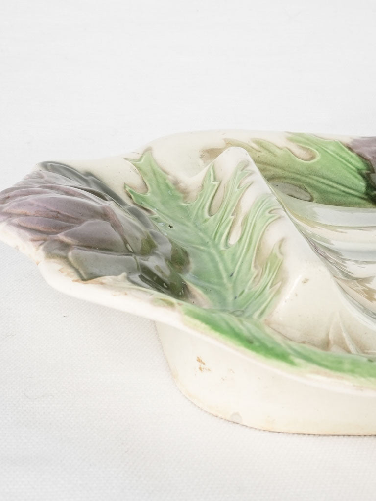 Curved asparagus cradle w/ purple artichoke detail 10¼" x 15"