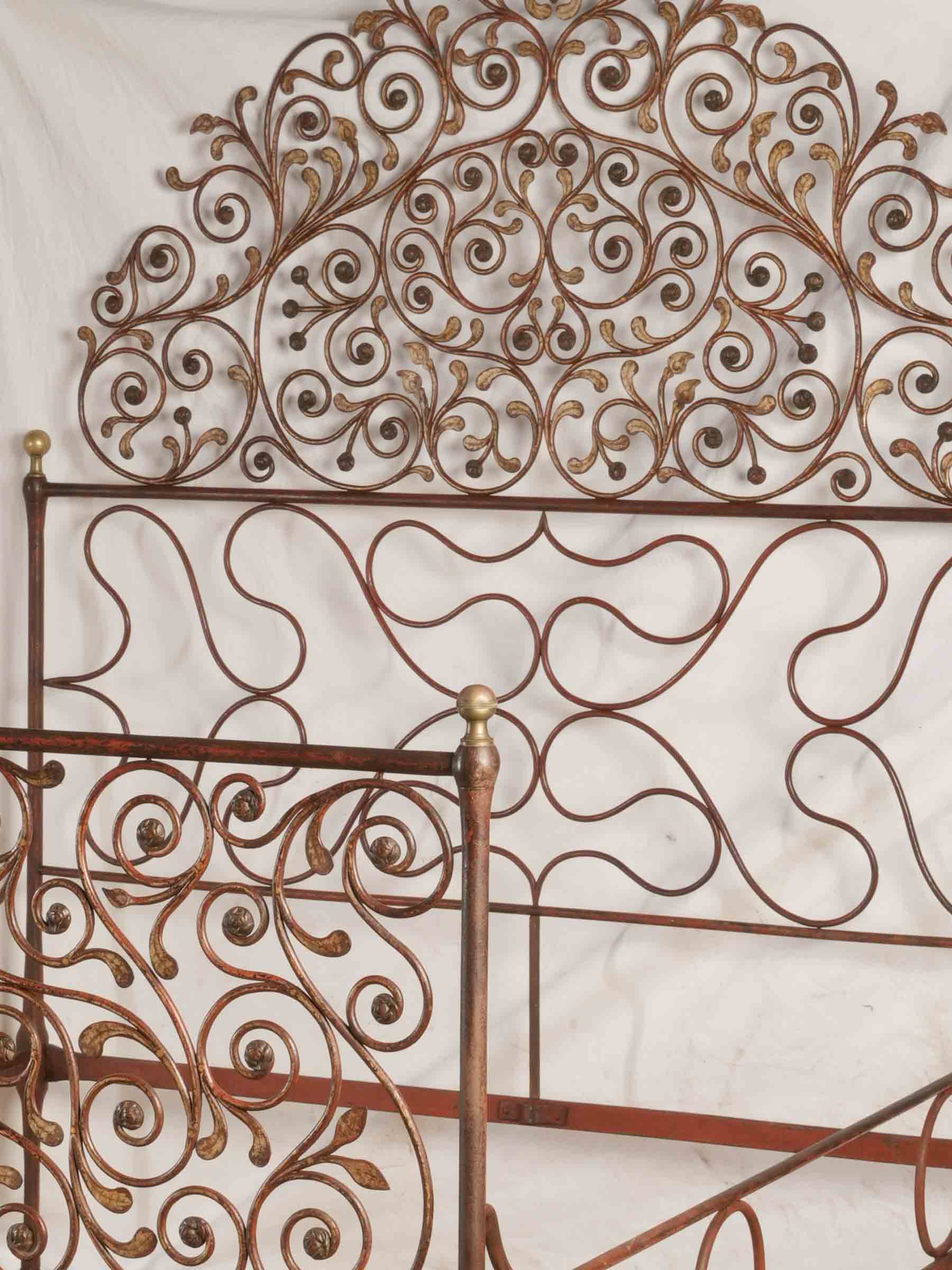 Magnificent 19th-Century Genoese Painted Wrought-Iron Bed - 82¼" x 62½"