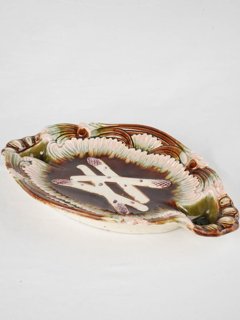 Antique Majolica asparagus barbotine platter