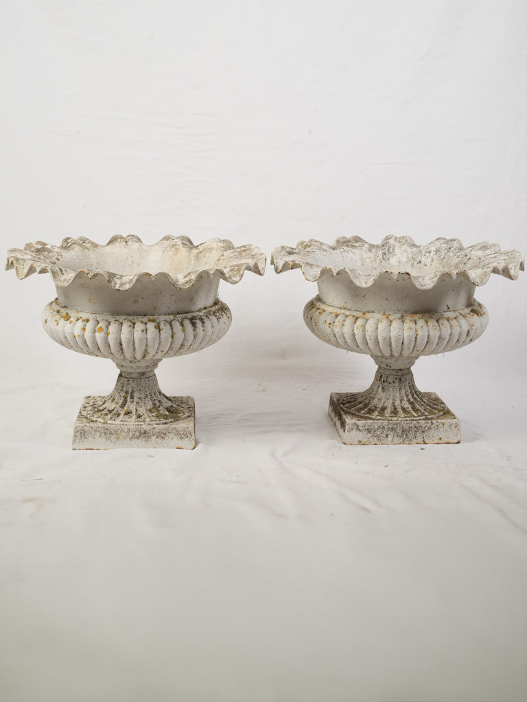 Beautiful Pair Of Large French Cast Iron Garden Urns Late 19th To Early 20th Century - 17¾"