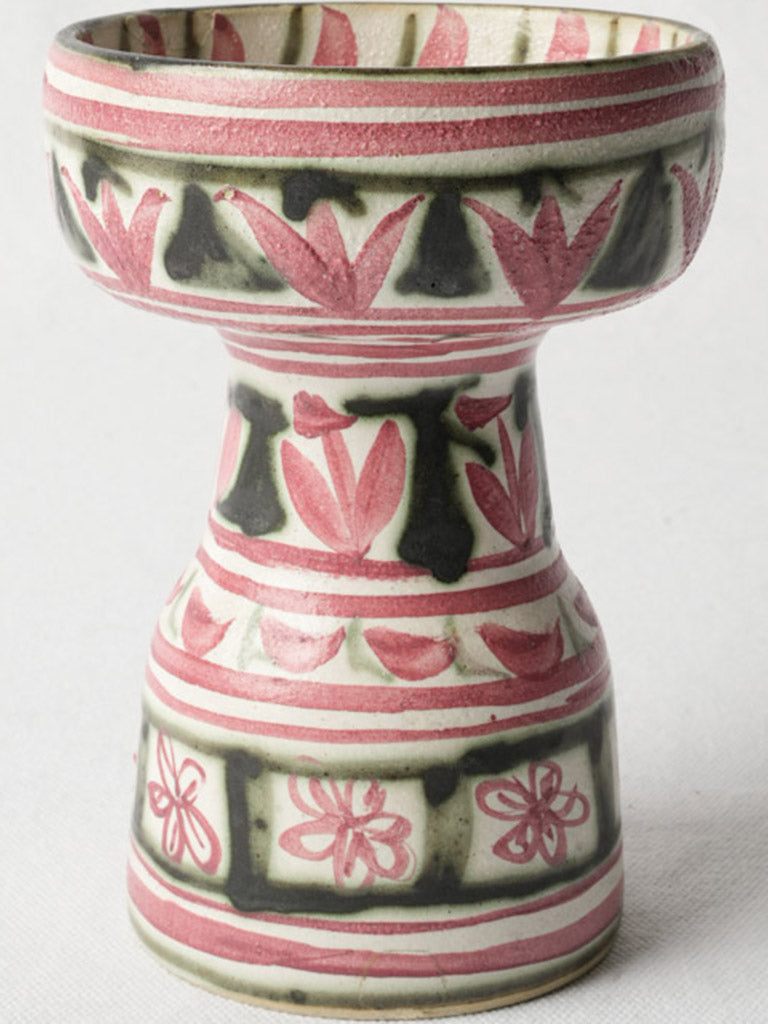 Vintage Hand-Painted Quimper Ceramic Candlestick, Pink & Green - 6¼"