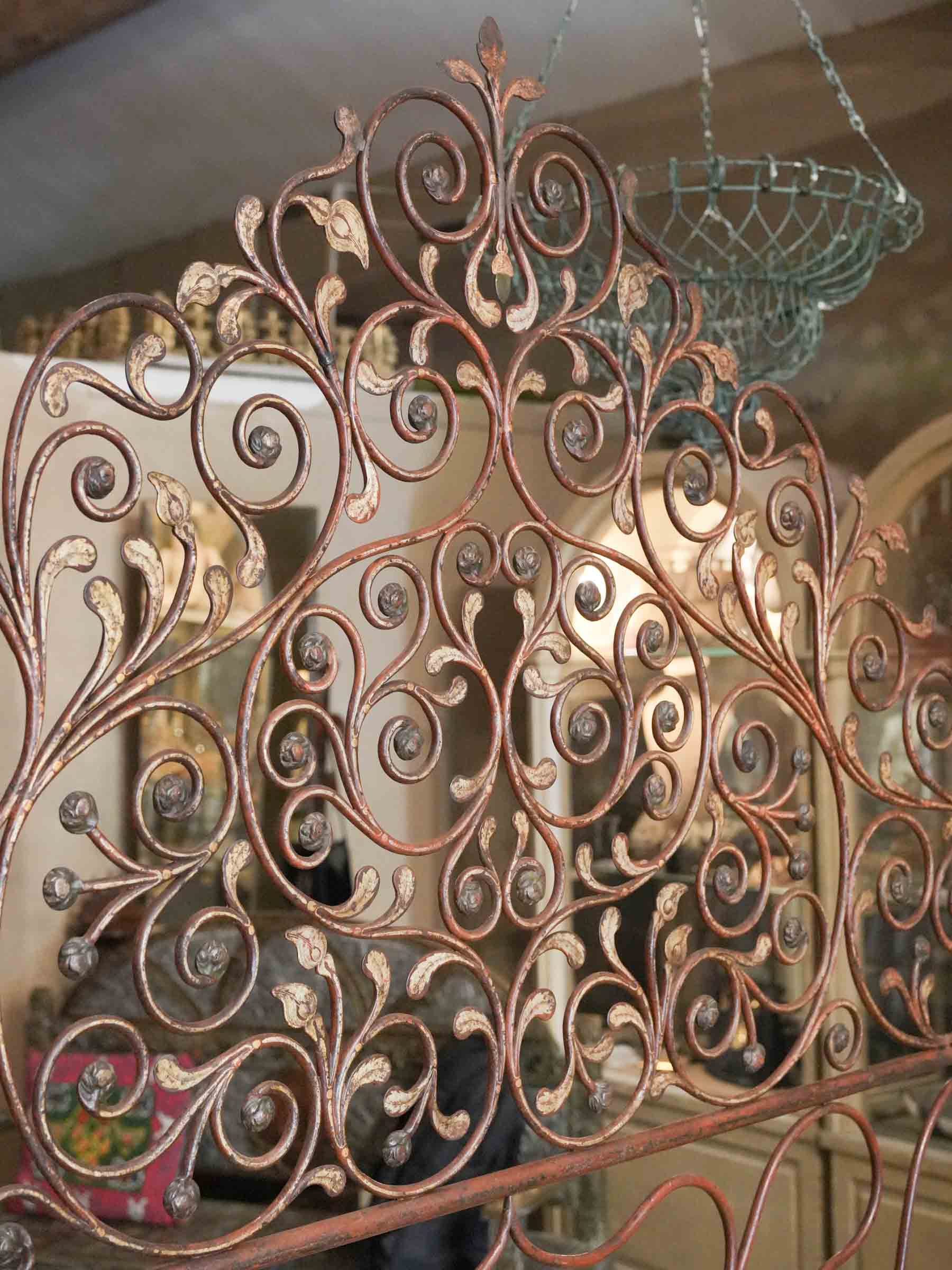 Magnificent 19th-Century Genoese Painted Wrought-Iron Bed - 82¼" x 62½"