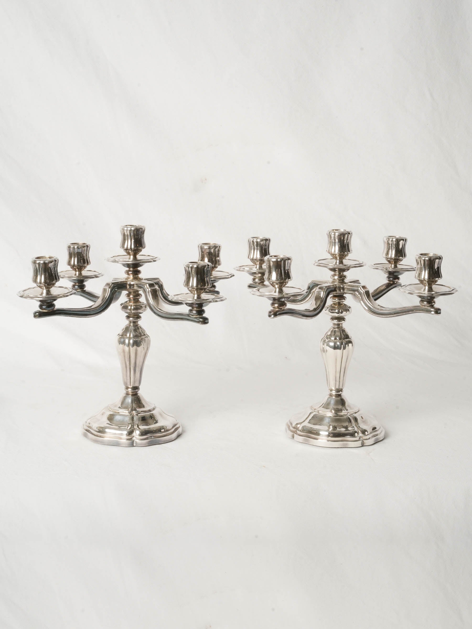 Pair of French Silver-Plated Five-Light Candelabra by Saint Médard - 10¾"