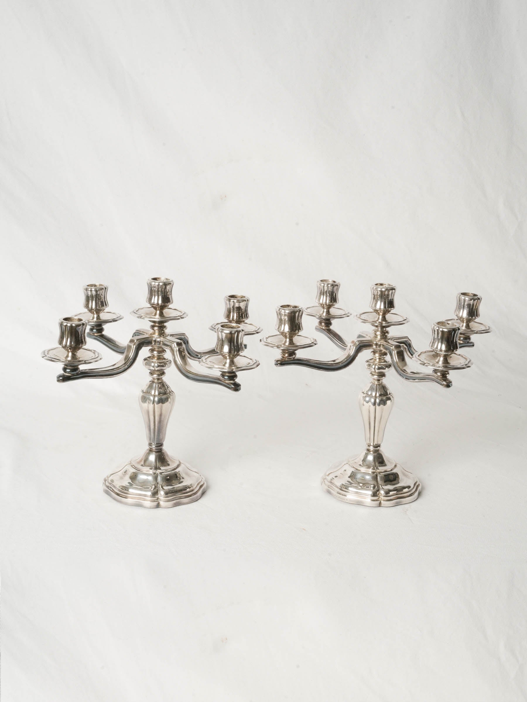 Pair of French Silver-Plated Five-Light Candelabra by Saint Médard - 10¾"