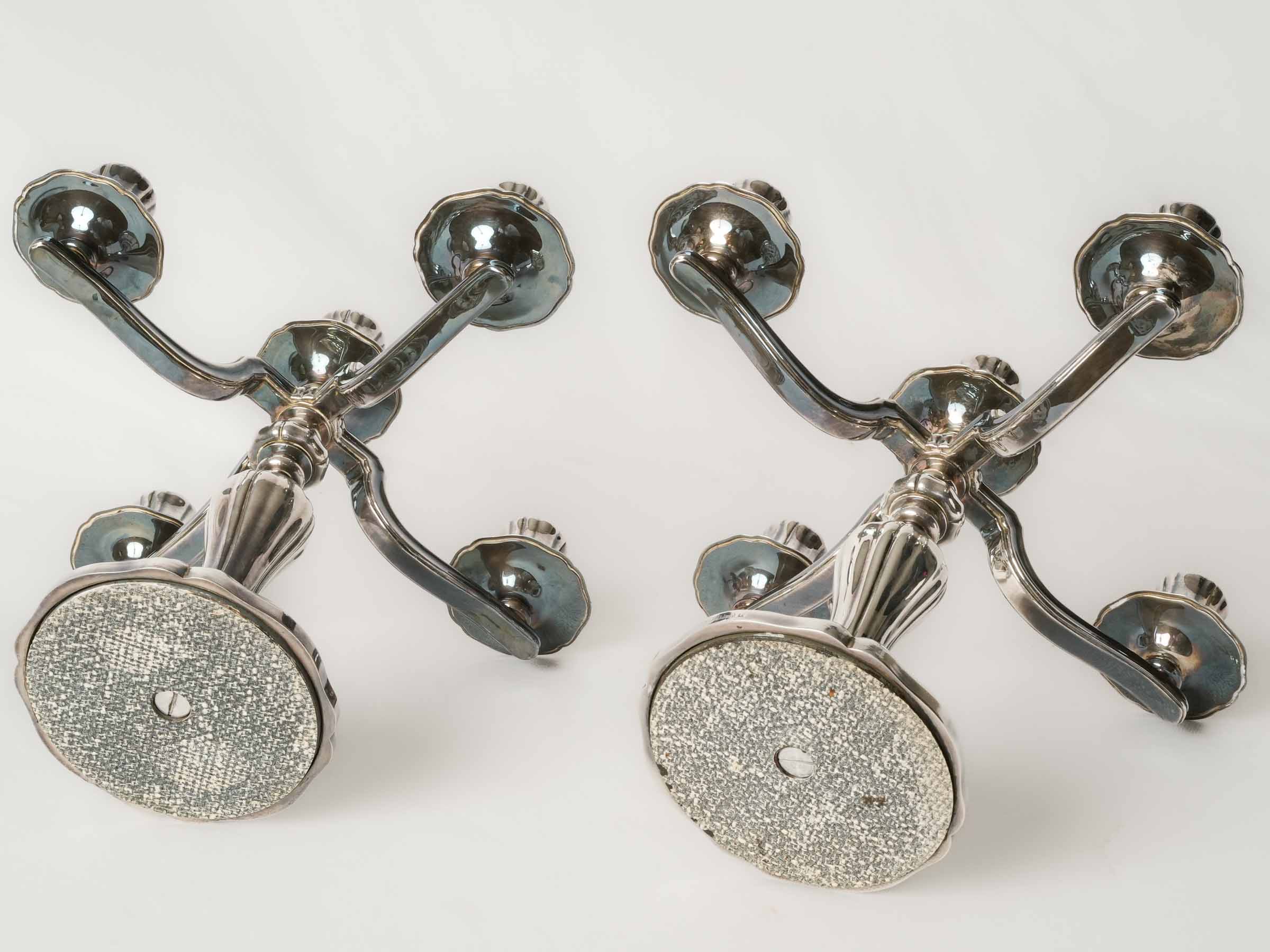 Pair of French Silver-Plated Five-Light Candelabra by Saint Médard - 10¾"