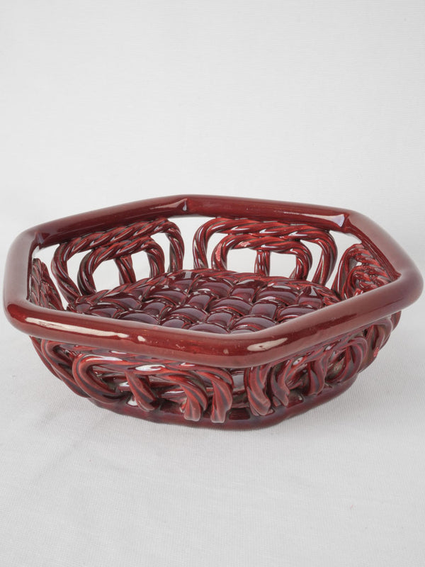 Vintage hexagonal ceramic fruit bowl