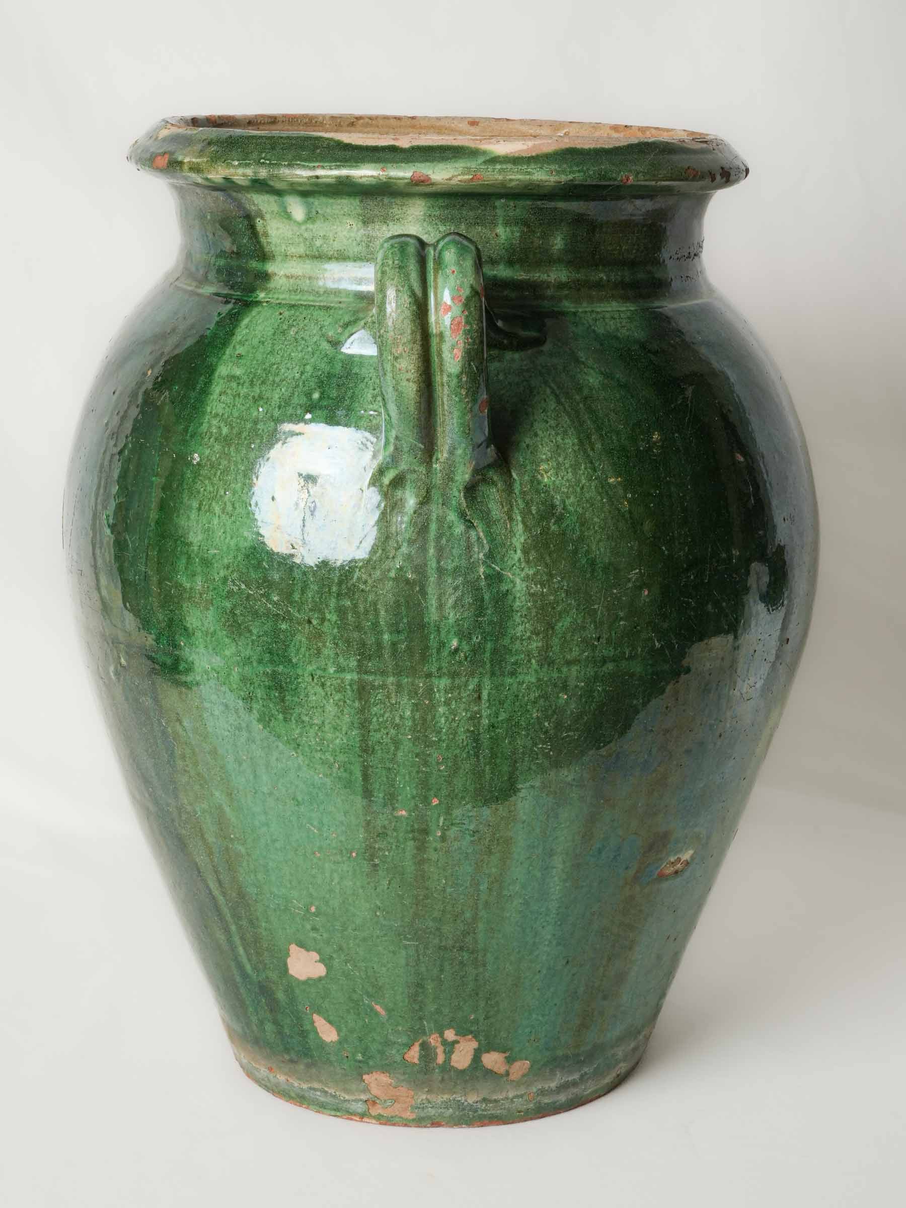 19th-Century French Green-Glazed Terracotta Olive Jar from Tornac - 20"