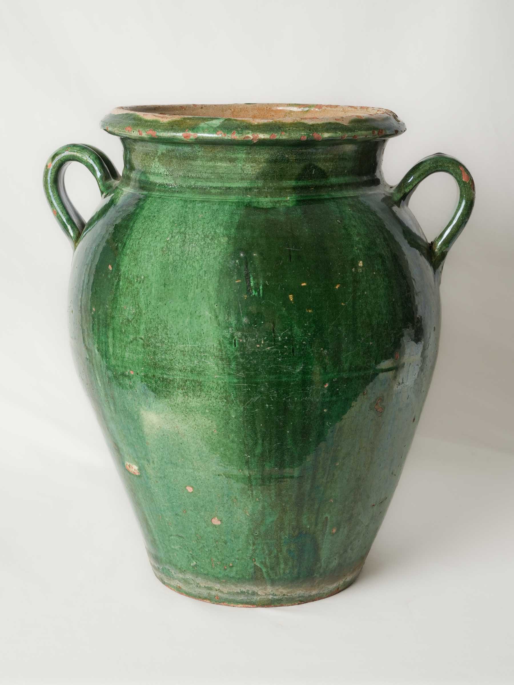 19th-Century French Green-Glazed Terracotta Olive Jar from Tornac - 20"