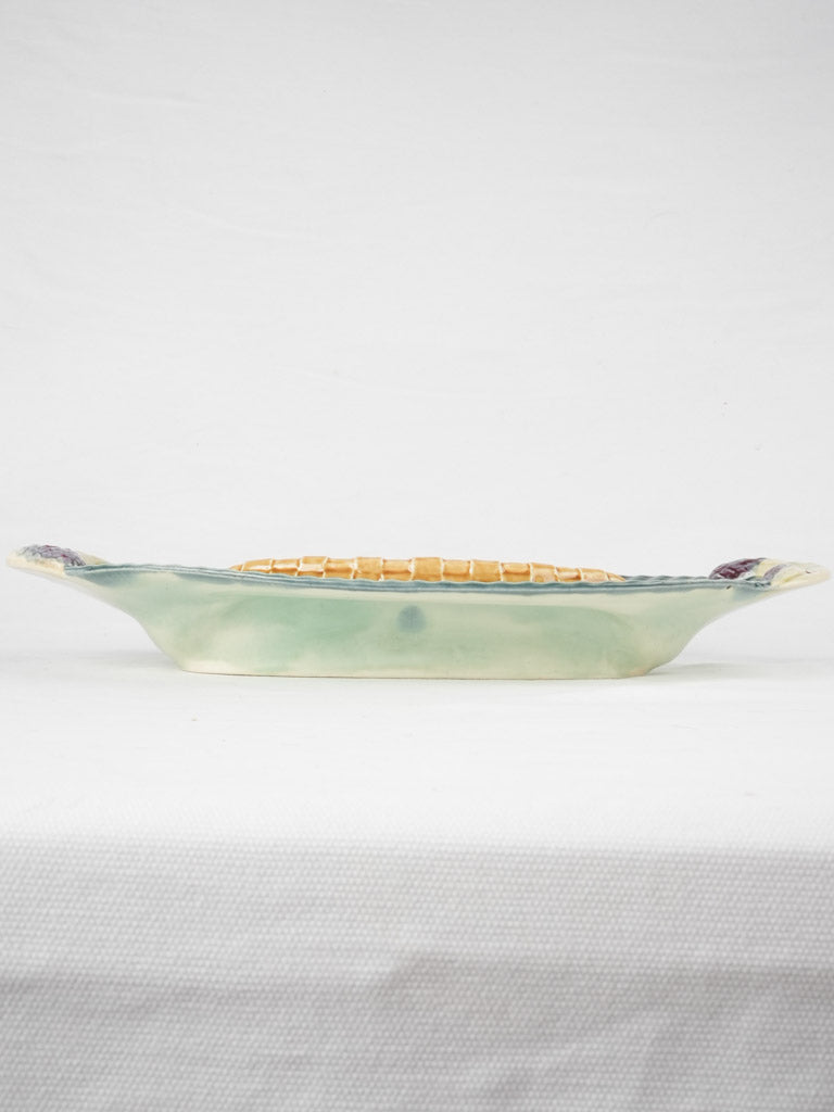 Antique basket-shaped Majolica asparagus cradle 9¾" x 16½"