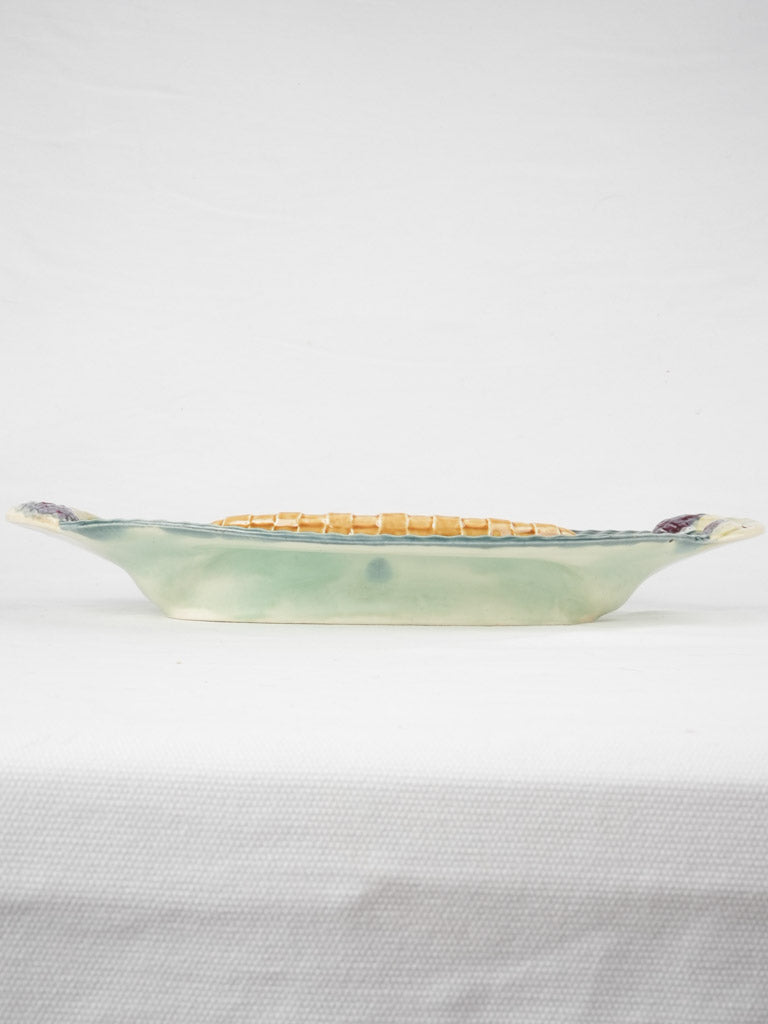 Collectible Majolica platter with asparagus handles