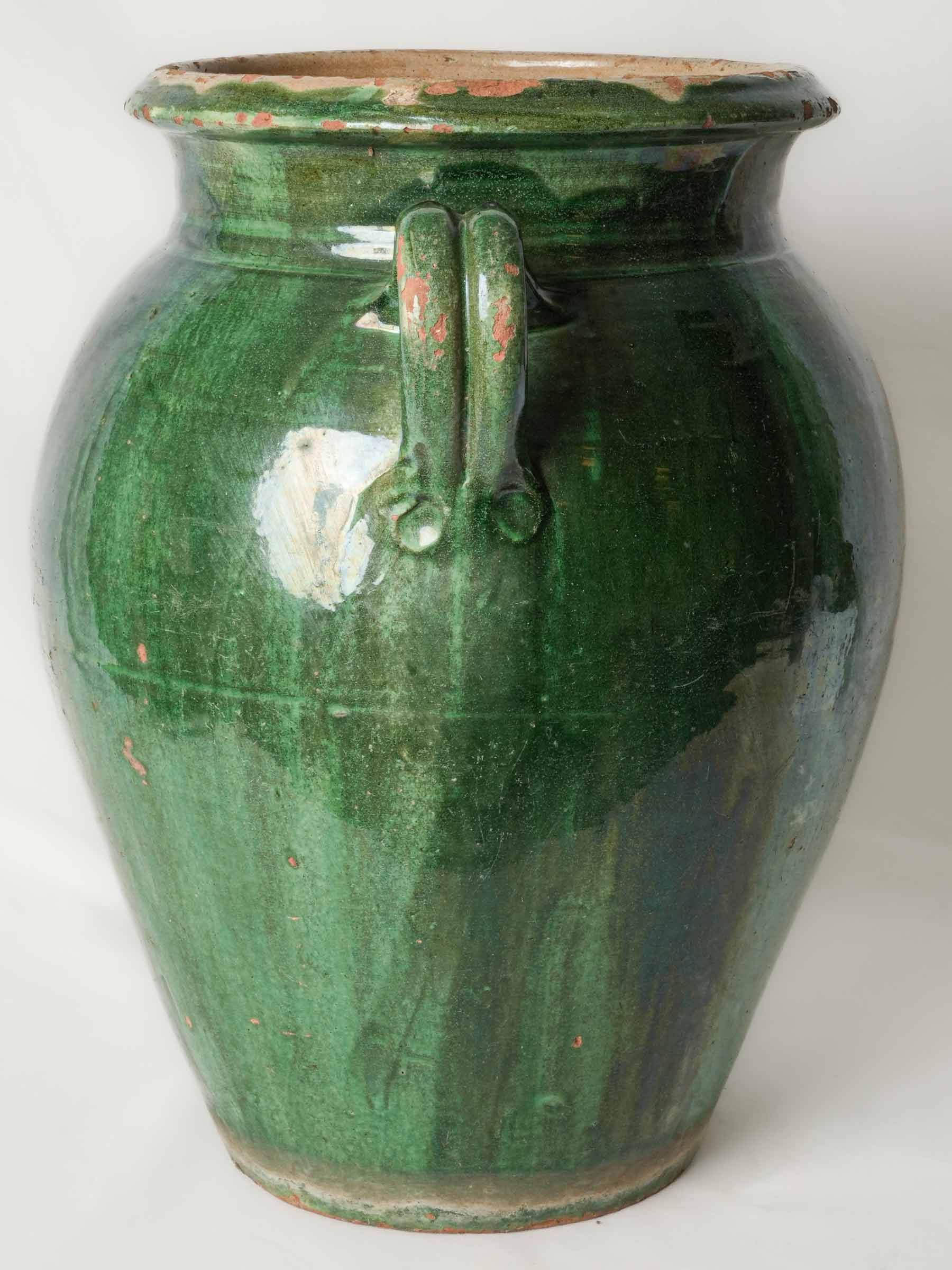 19th-Century French Green-Glazed Terracotta Olive Jar from Tornac - 20"