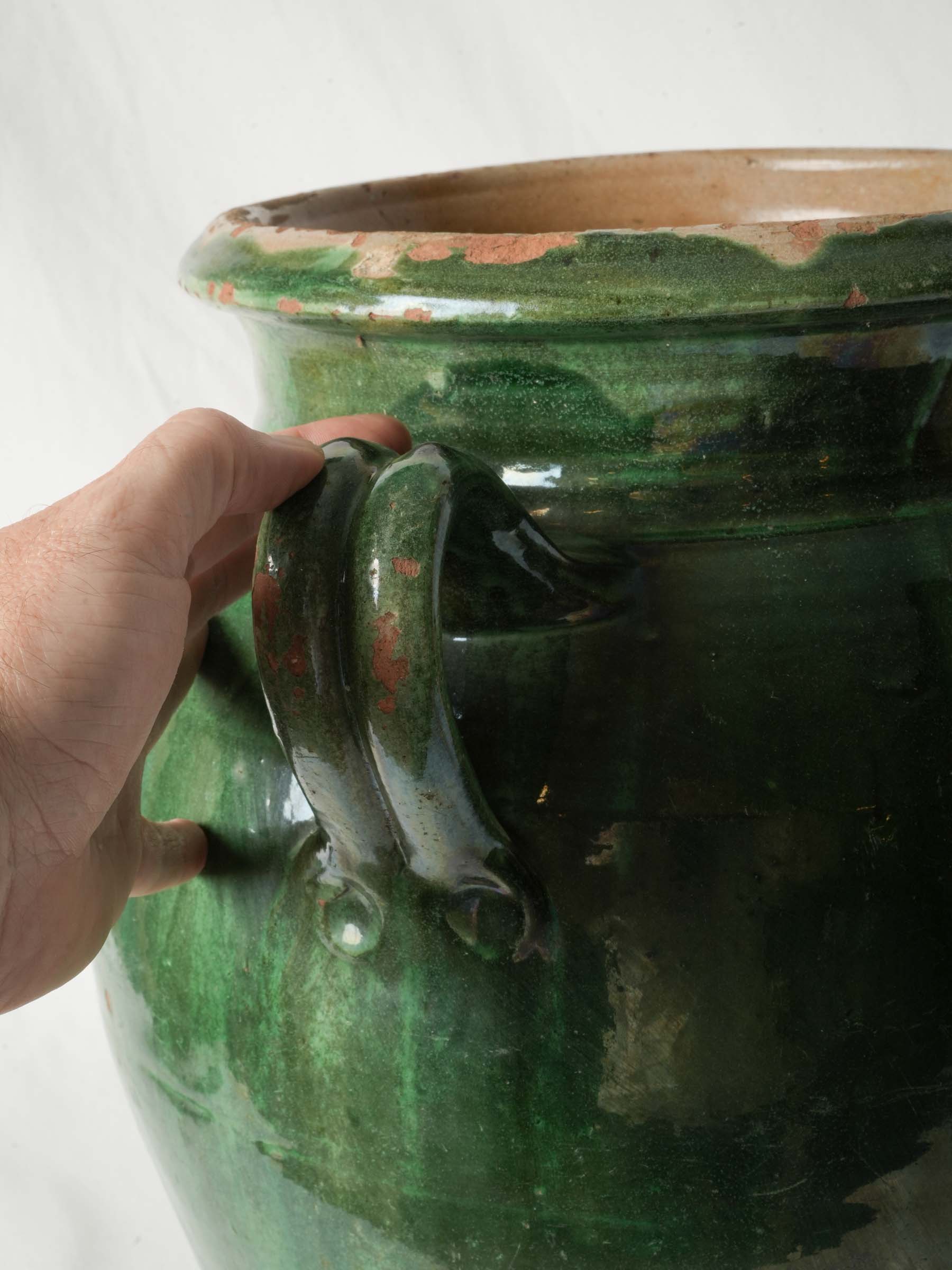 19th-Century French Green-Glazed Terracotta Olive Jar from Tornac - 20"