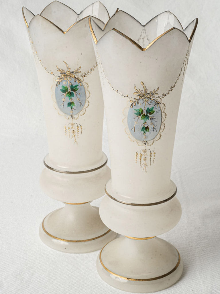 Vintage enamelled floral design vases  