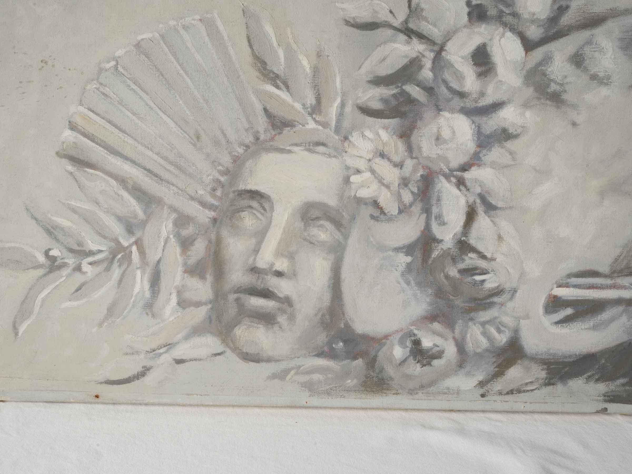 Set of Four Antiwue French Grisaille Decorative Overdoor Panels - 23¾" x 58¼"