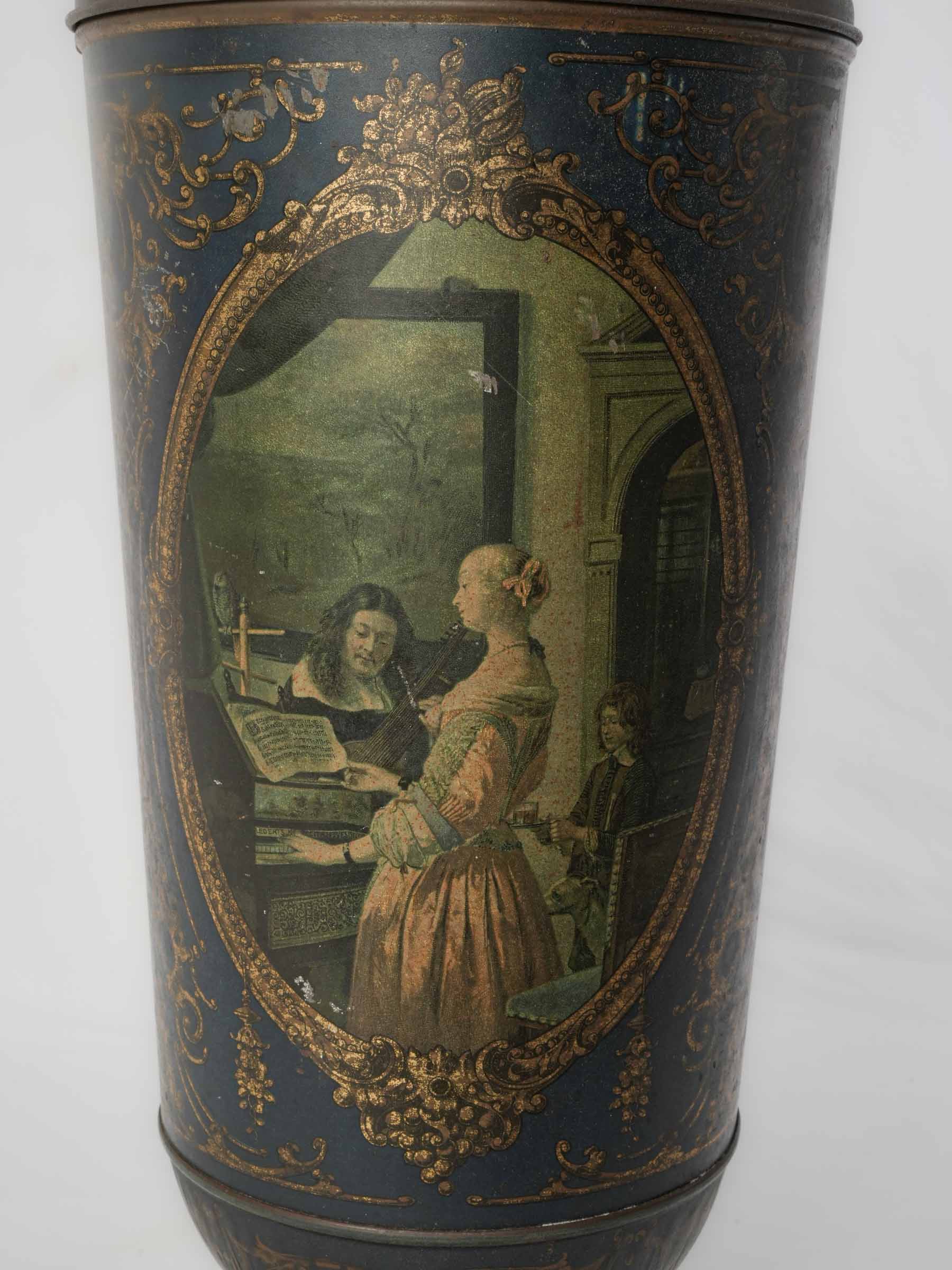 Tall Antique Biscuit Tin w/ Vermeer Scenes - 4¼"