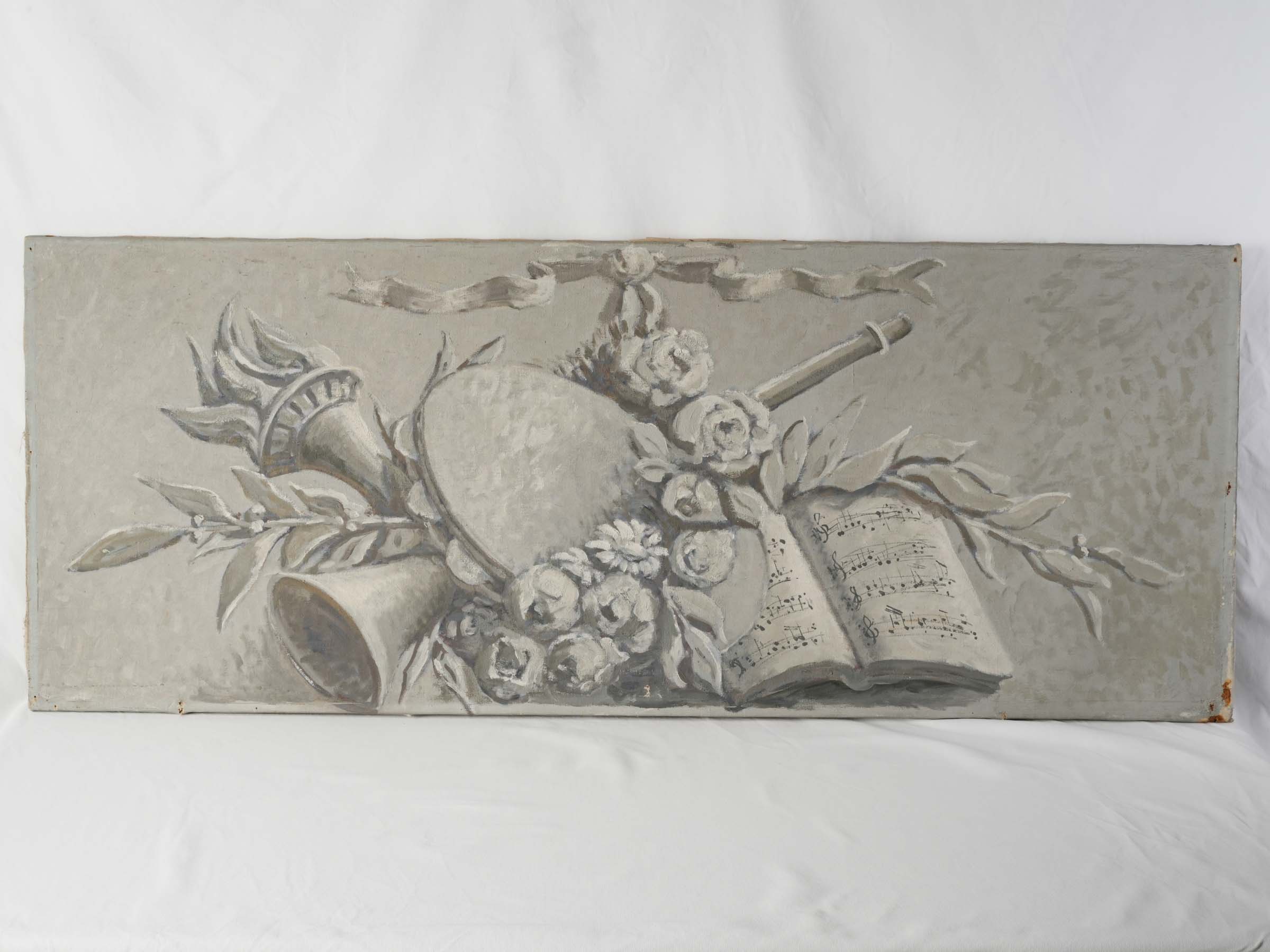Set of Four Antiwue French Grisaille Decorative Overdoor Panels - 23¾" x 58¼"