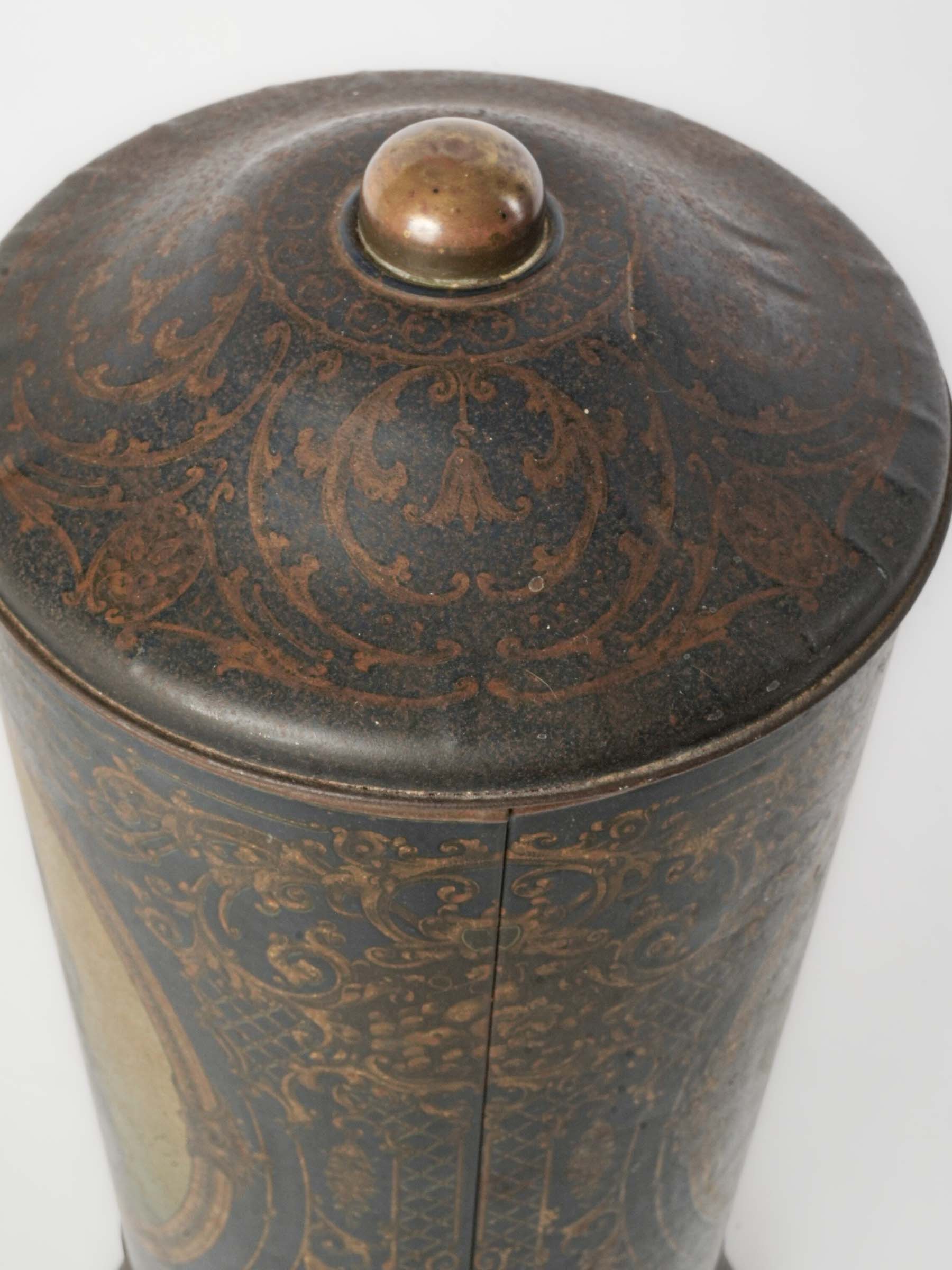 Tall Antique Biscuit Tin w/ Vermeer Scenes - 4¼"