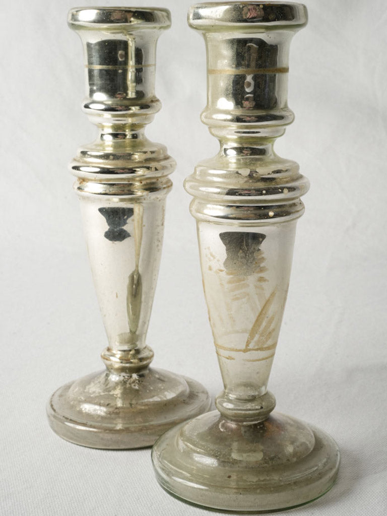 Pair Of Antique French Mercury Glass Candlesticks - 10¼"