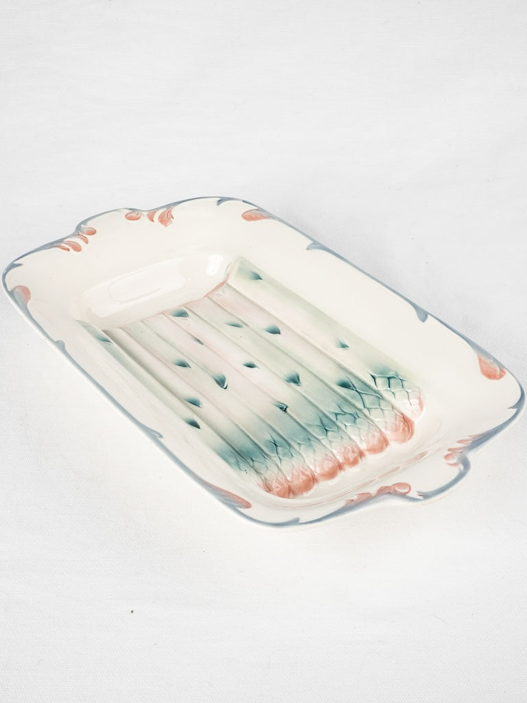 Asparagus barbotine serving platter w/ purple border - Digoin Sarreguemines 9" x 16¼"