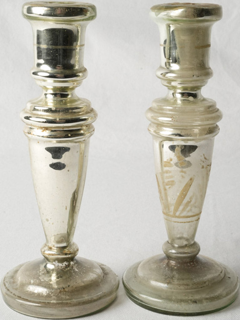 19th-century mercury glass candlesticks  