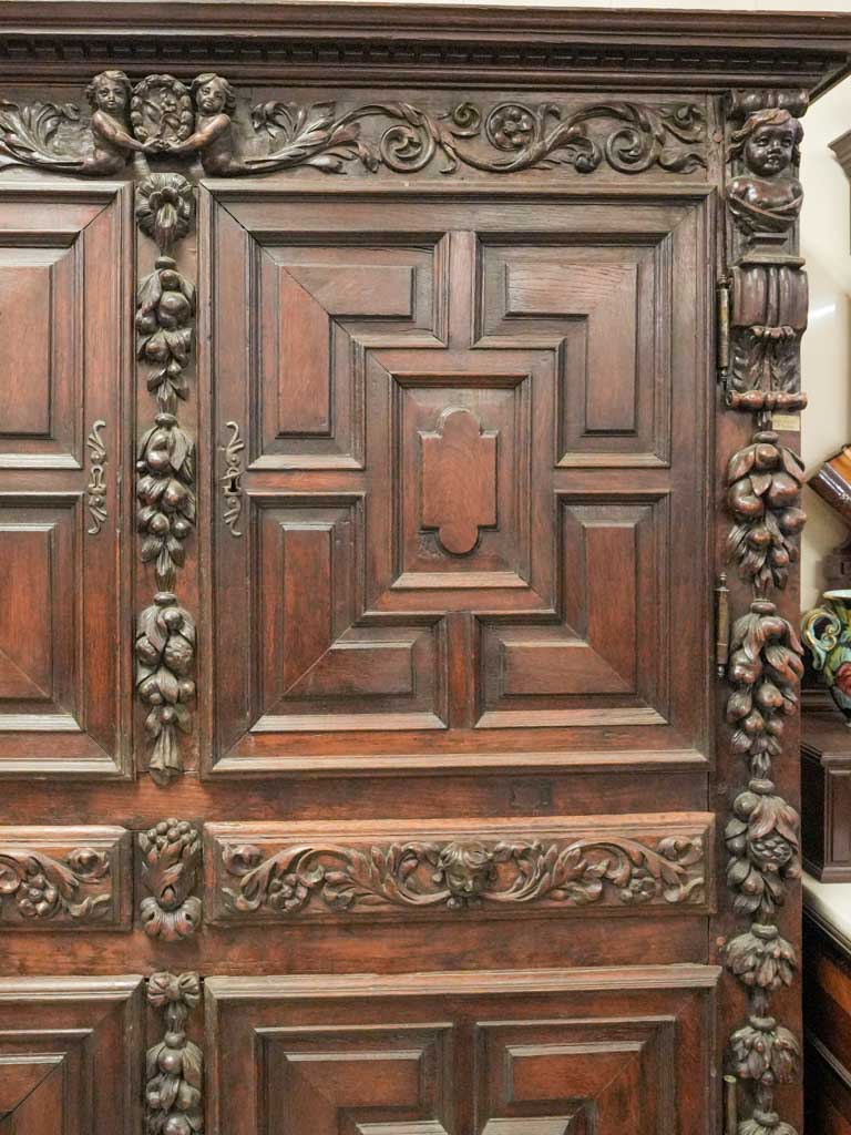 Richly detailed oak buffet