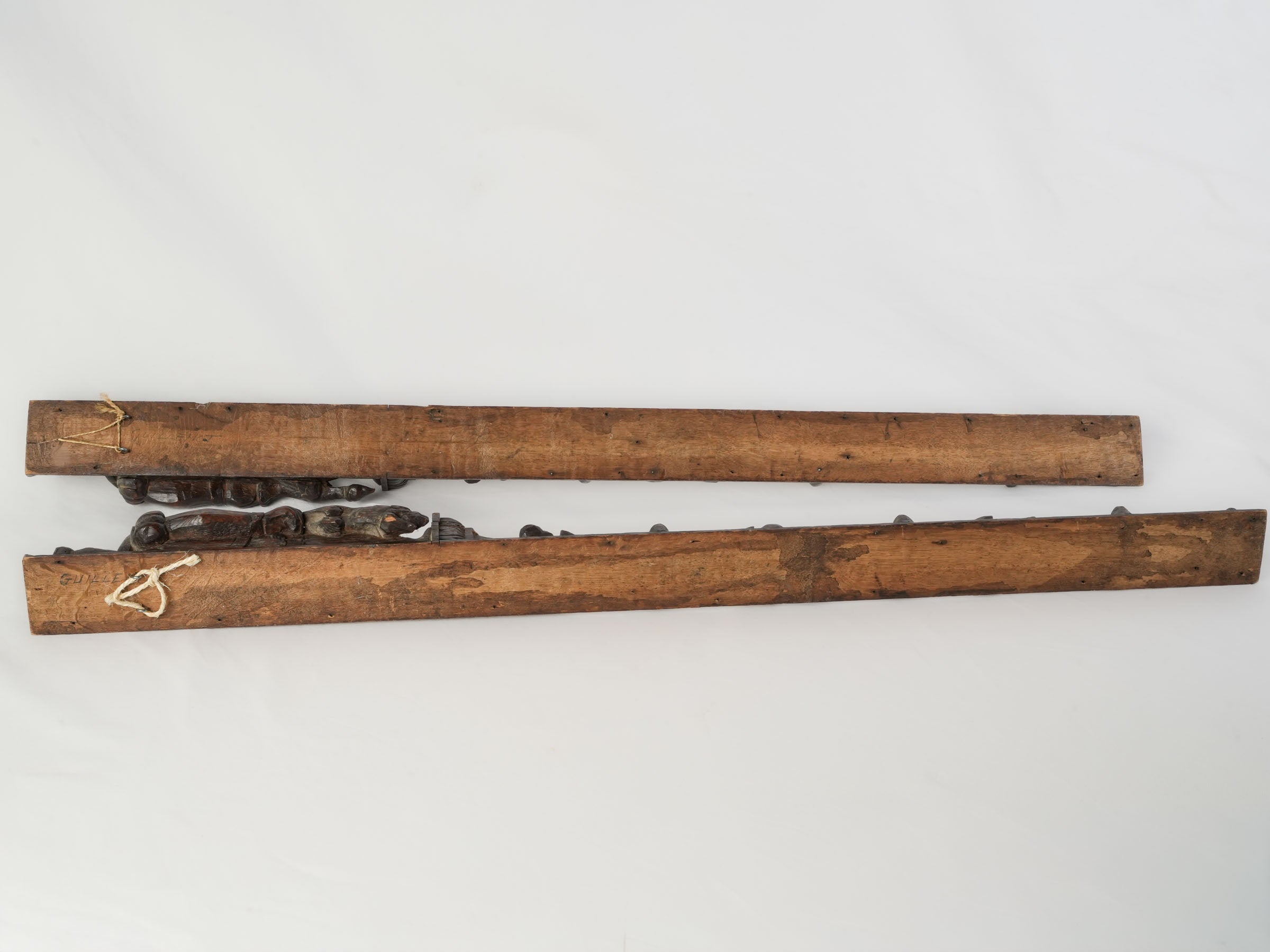 Rare Pair of Carved Oak Hunting-Themed Architectural Panels - 45¼" x 4¼"