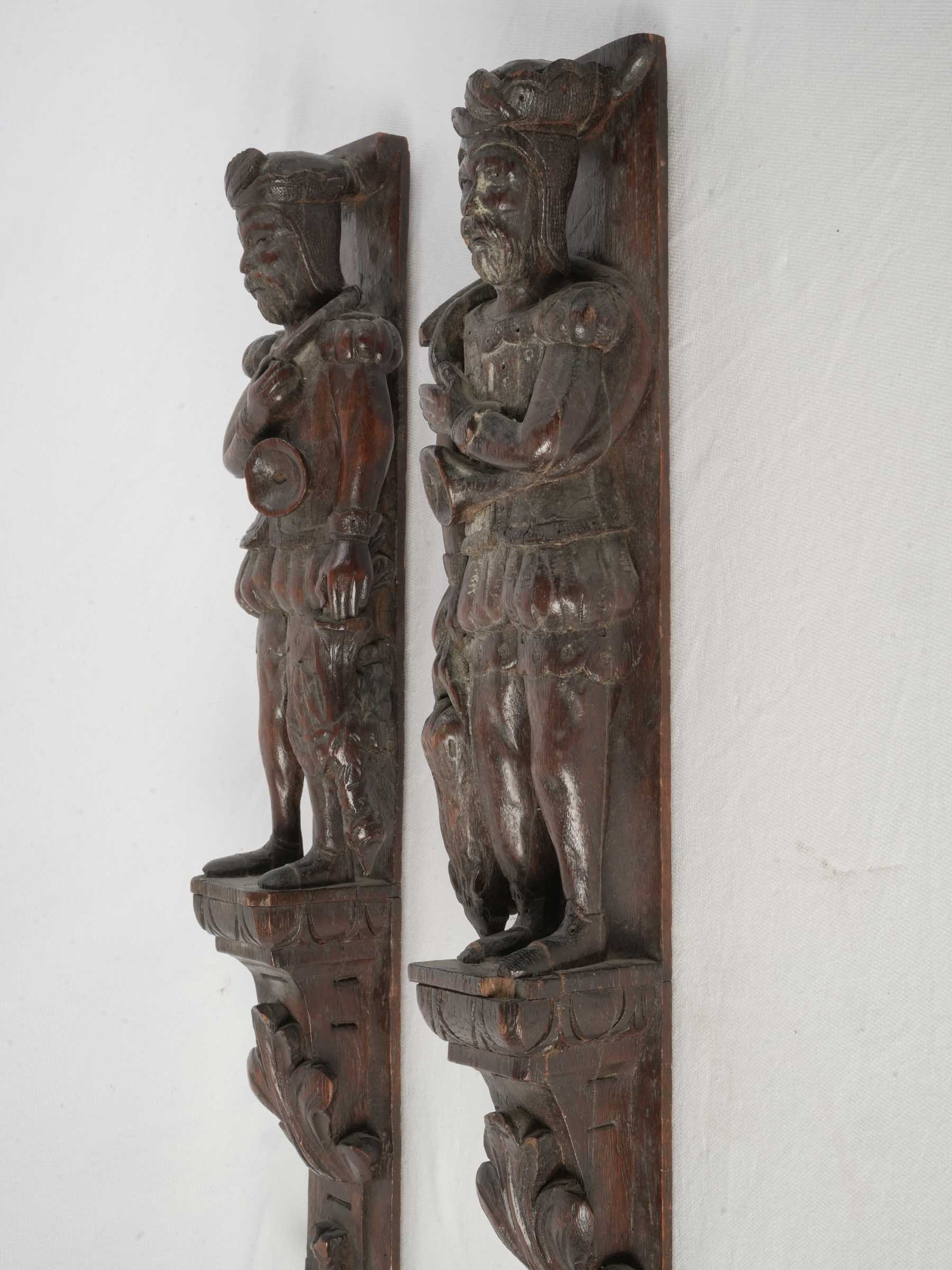 Rare Pair of Carved Oak Hunting-Themed Architectural Panels - 45¼" x 4¼"