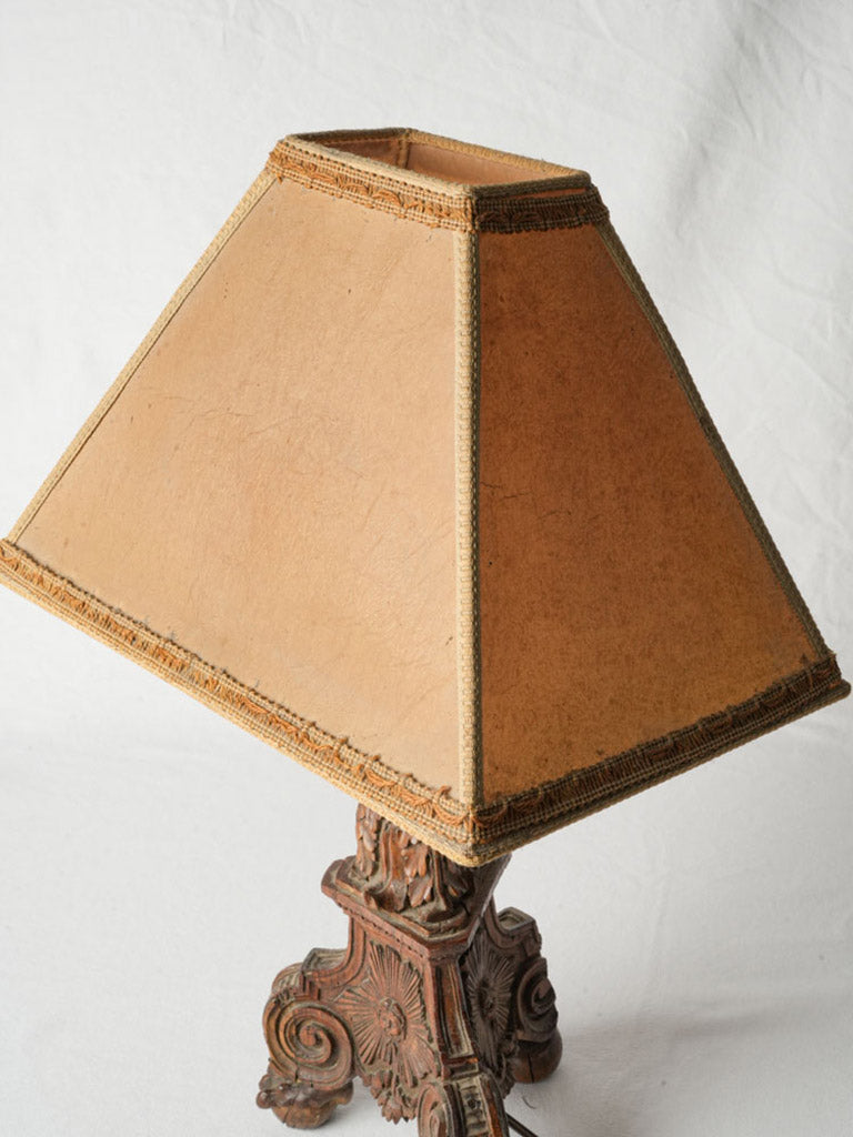 Rustic walnut carved candlestick lamp