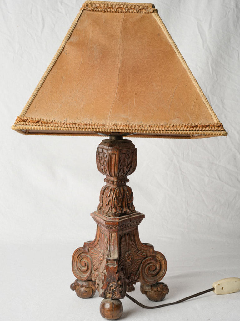 Aged Baroque tripod-base lamp