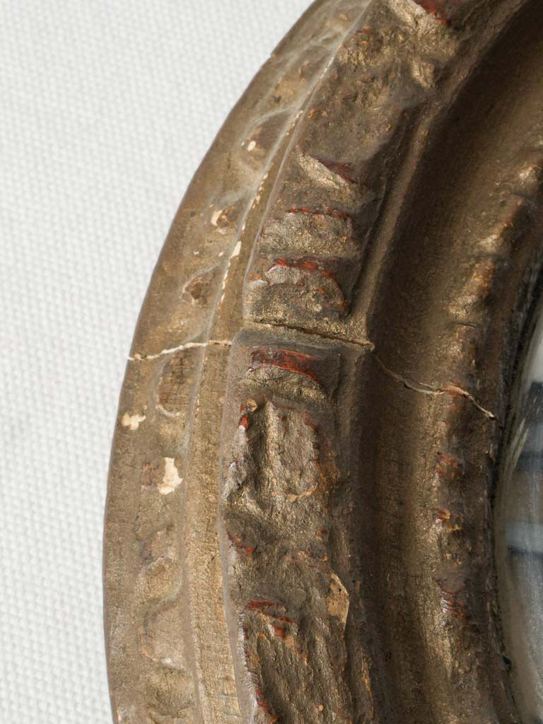 Antique French Round Butler's Mirror w/ Timeworn Frame & Convex Glass - 13½"