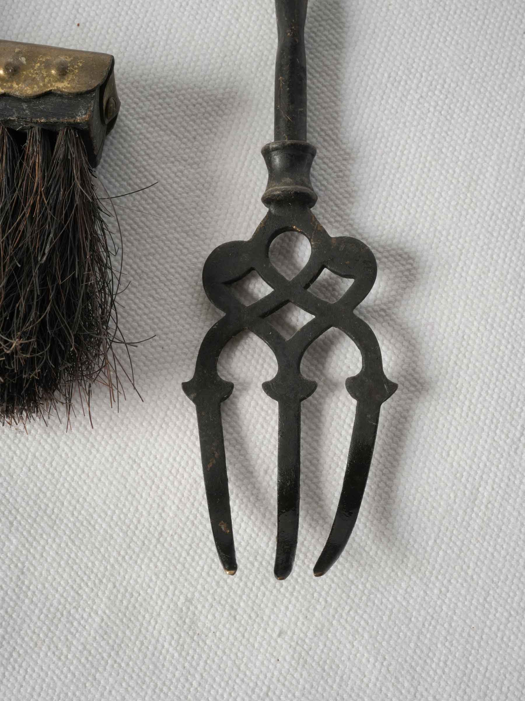 English Brass Fireplace Tool Set w/ Golden Hind Nautical Motif