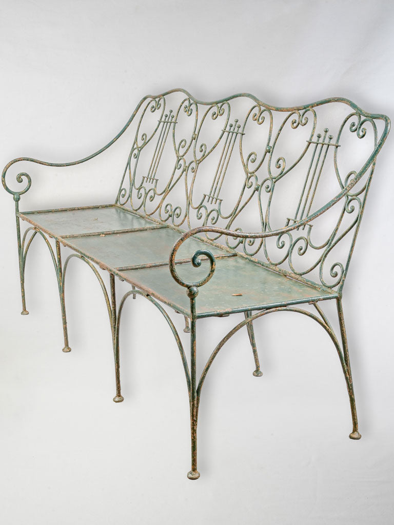 Elegant Late 19th-Century French Wrought-Iron Garden Bench W/ Lyre Back - 61½"