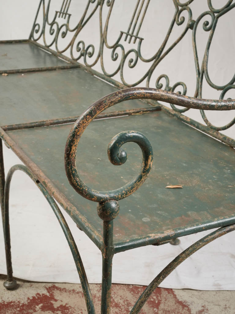 Elegant Late 19th-Century French Wrought-Iron Garden Bench W/ Lyre Back - 61½"