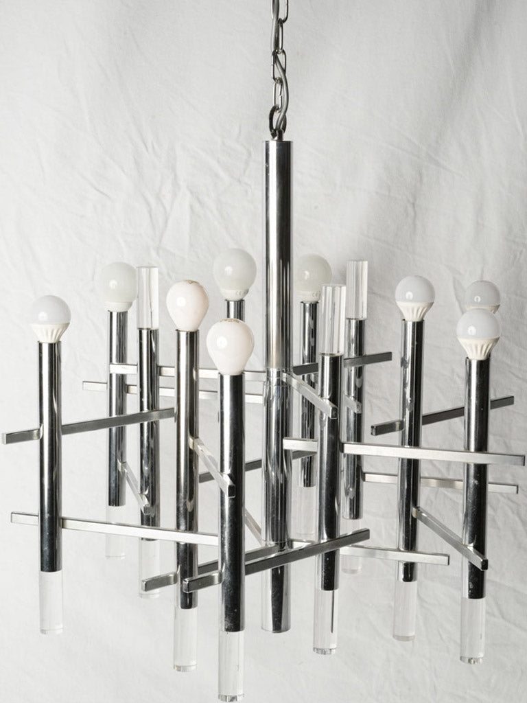 Pair of Italian Space Age Chrome and Acrylic Chandeliers by Gaetano Sciolari - 24¾" x 24¾"