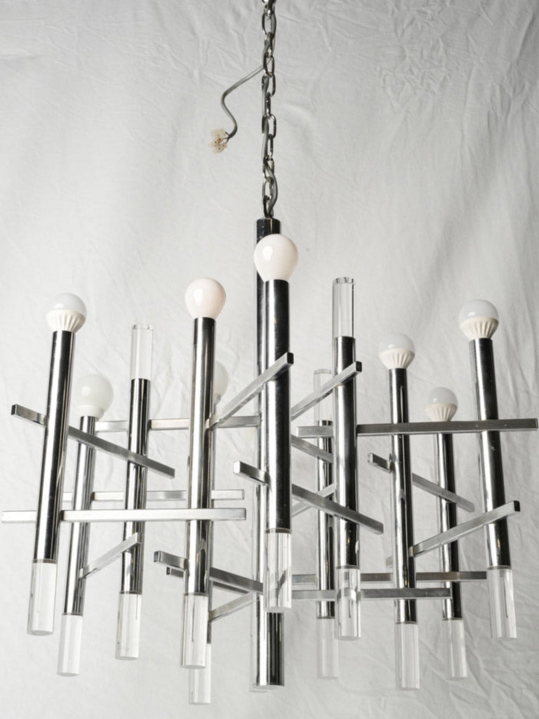 Pair of Italian Space Age Chrome and Acrylic Chandeliers by Gaetano Sciolari - 24¾" x 24¾"