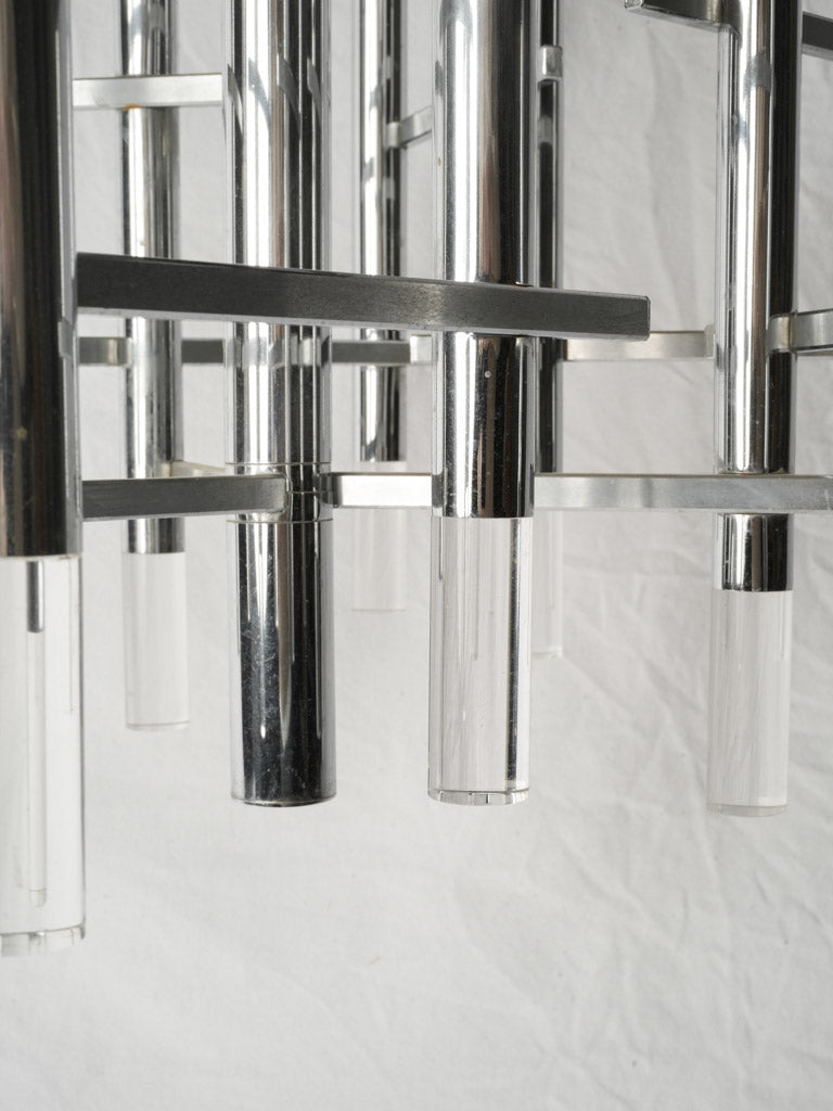 Pair of Italian Space Age Chrome and Acrylic Chandeliers by Gaetano Sciolari - 24¾" x 24¾"