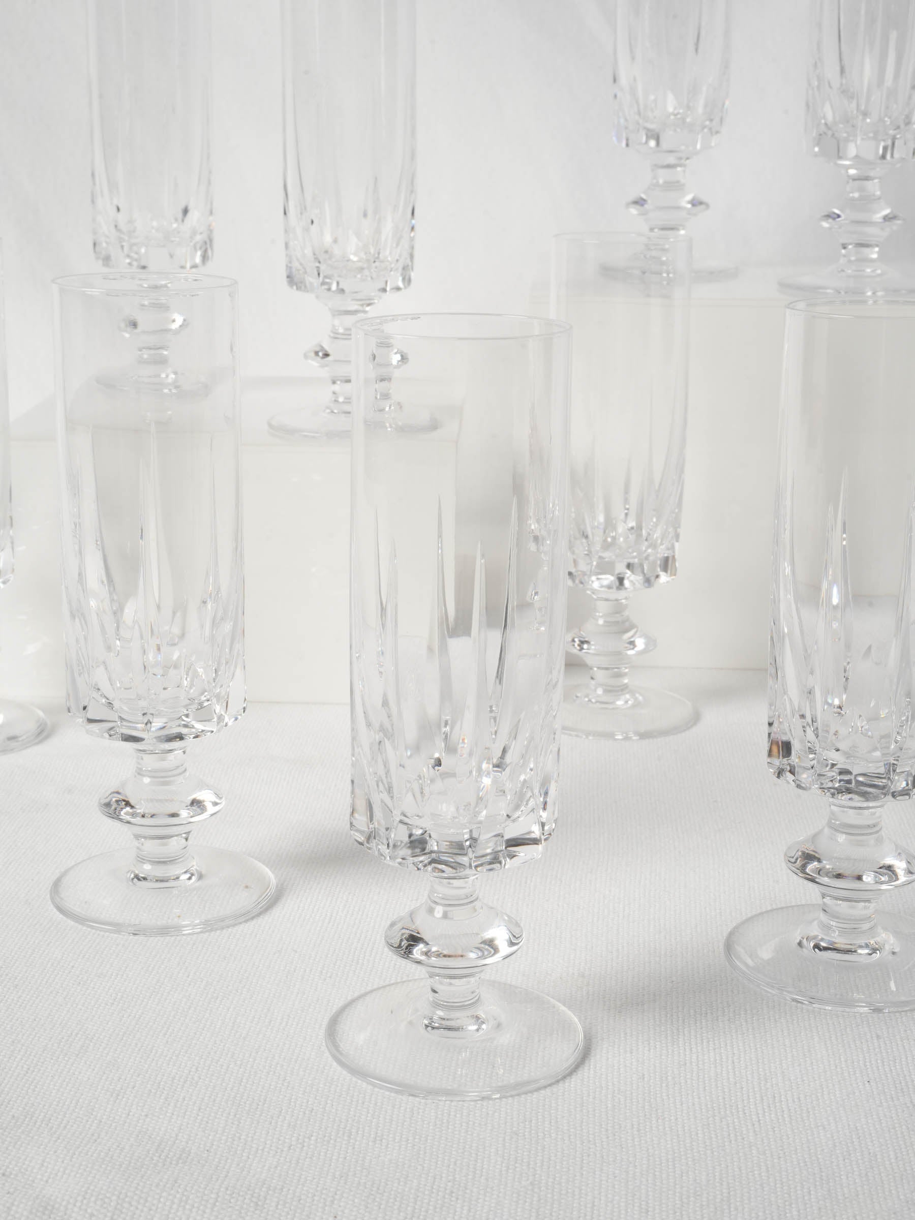 Set of 10 Elegant Cut-Crystal Champagne Flutes - 6¼"