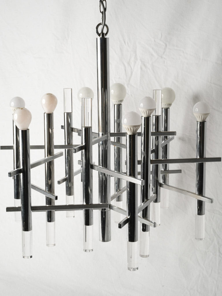 Pair of Italian Space Age Chrome and Acrylic Chandeliers by Gaetano Sciolari - 24¾" x 24¾"
