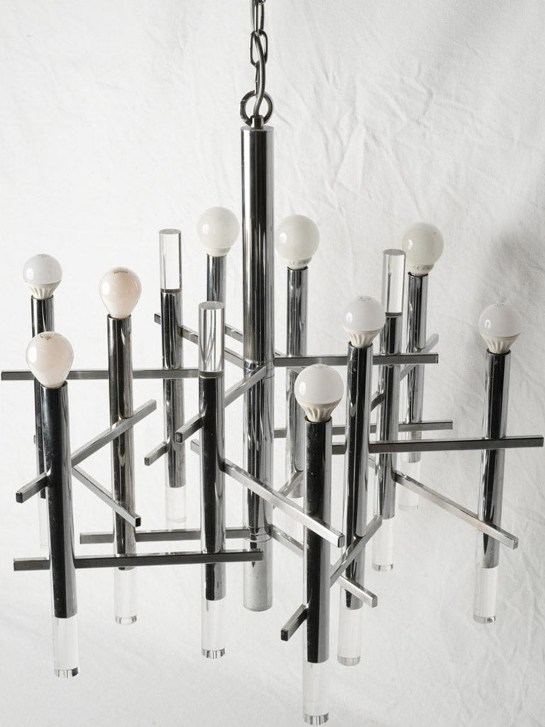 Pair of Italian Space Age Chrome and Acrylic Chandeliers by Gaetano Sciolari - 24¾" x 24¾"